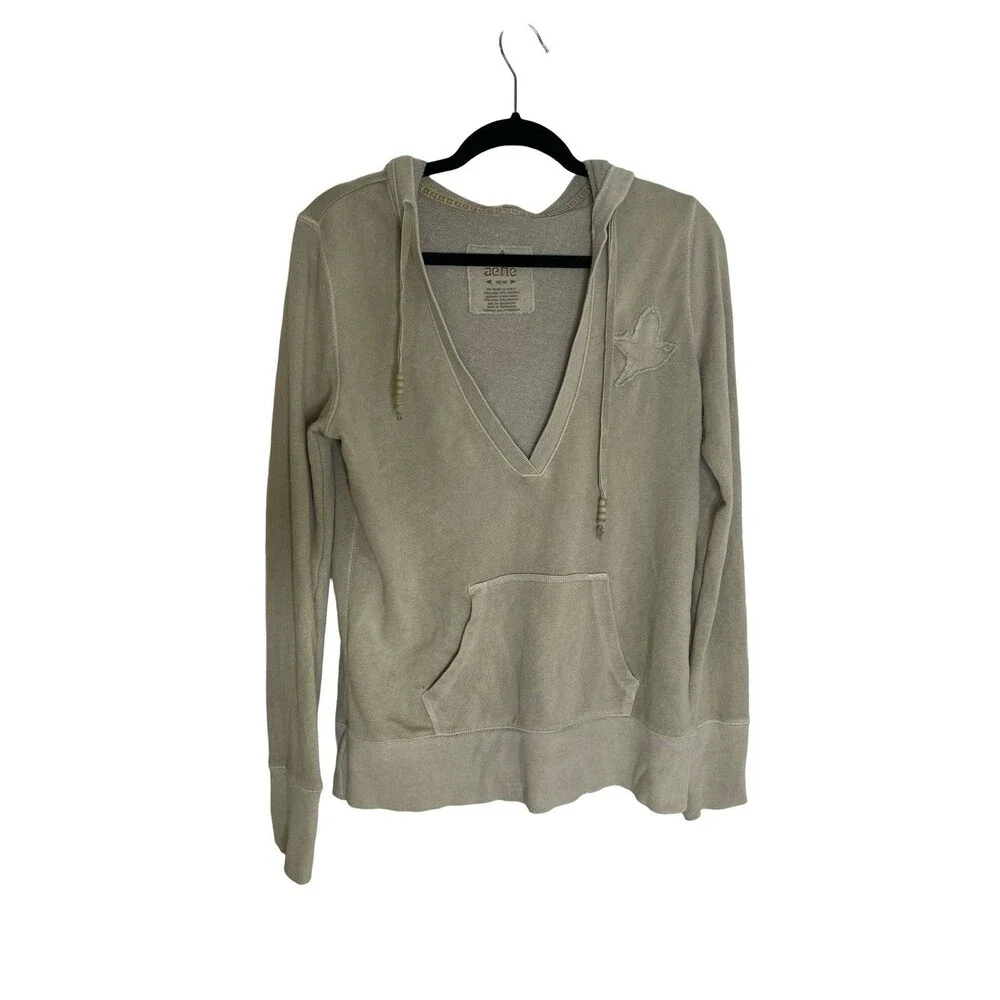 Aerie Hoodie Women size Medium Beige tan V Neck Hoodie Sweatshirt - Picture 1 of 7